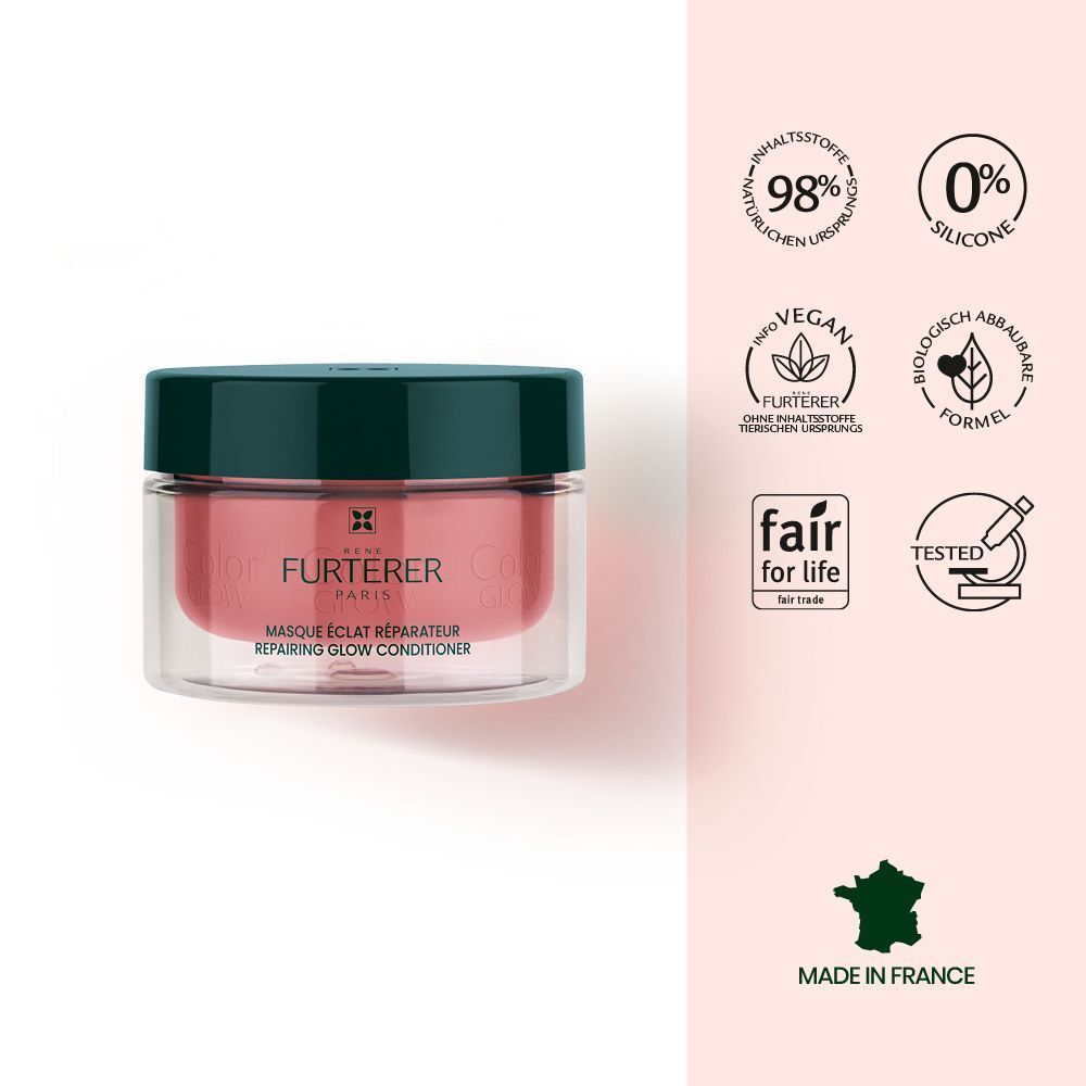 René Furterer Color Glow Maske mit Siegeln für vegan, silikonfrei, fair trade und 'Made in France'.