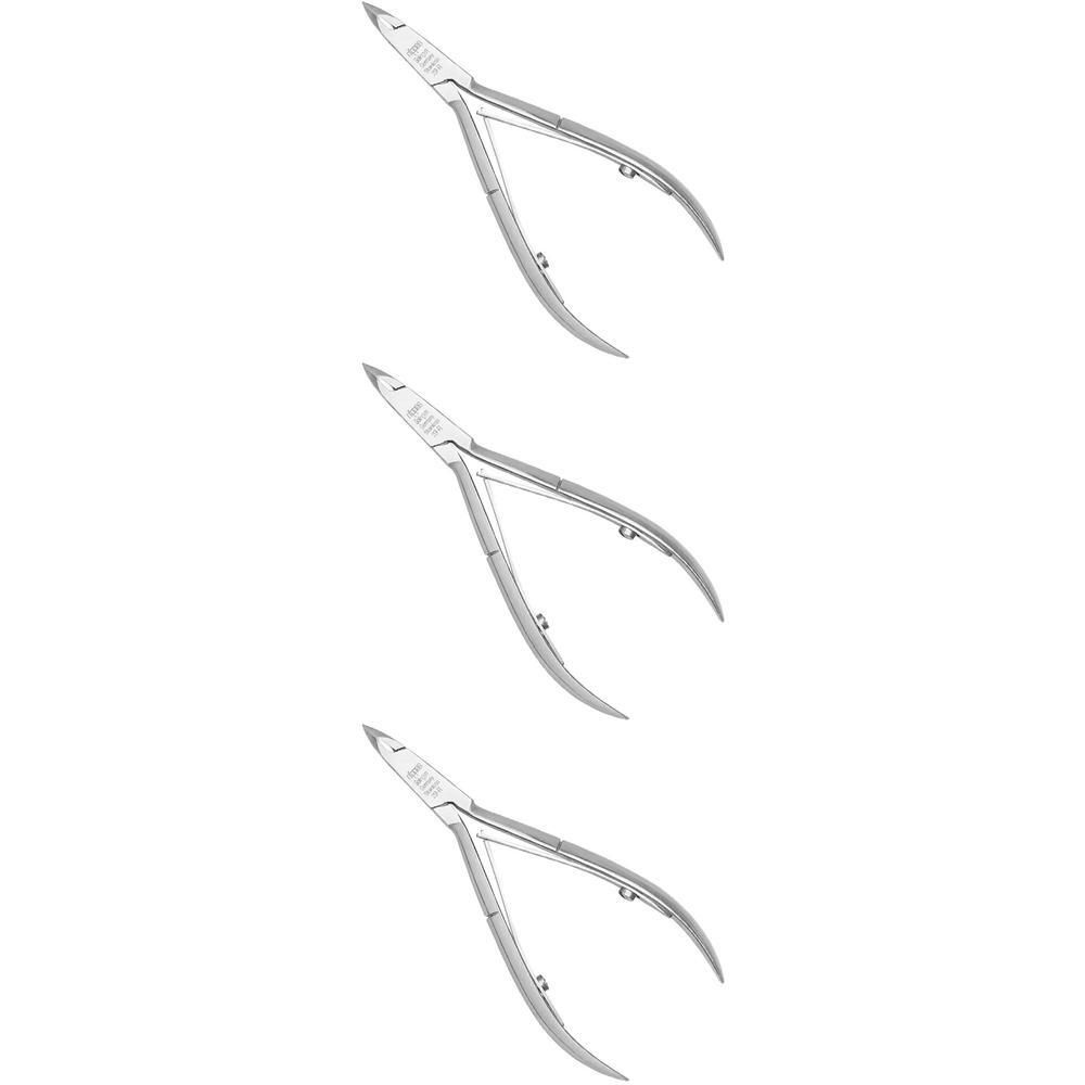 Drei rostfreie Hautzangen mit gebogenen Klingen und ergonomischen Griffen.