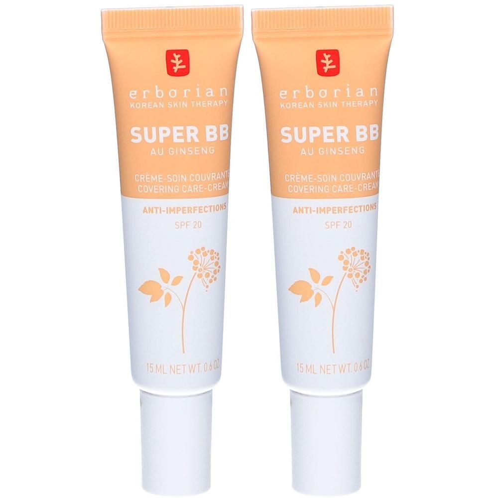 Zwei Tuben Erborian Super BB Au Ginseng mit SPF 20. 15ml.