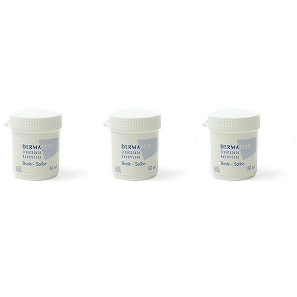 Drei weiße Tiegel mit Dermtest Basis-Salbe, jeweils 50ml.