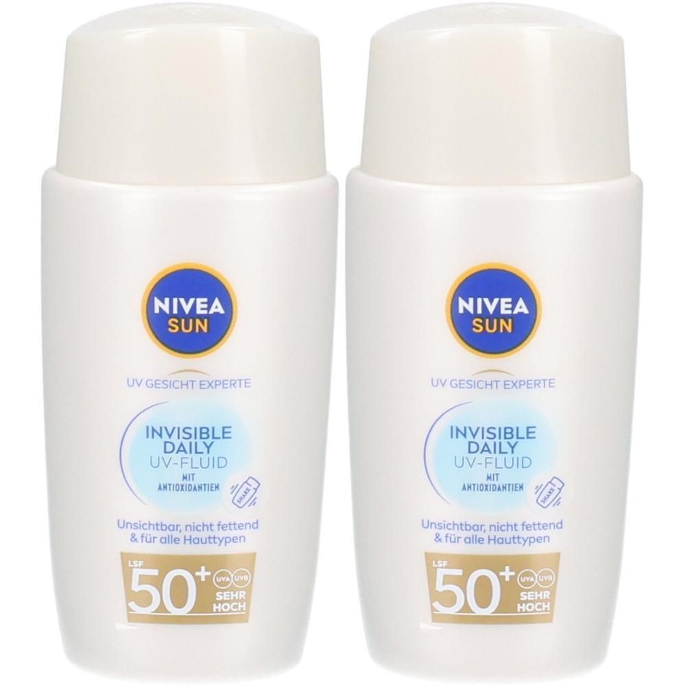 Zwei NIVEA SUN UV Gesicht Experte Invisible Daily UV-Fluid LSF 50 Flaschen. Nicht fettend, für alle Hauttypen.
