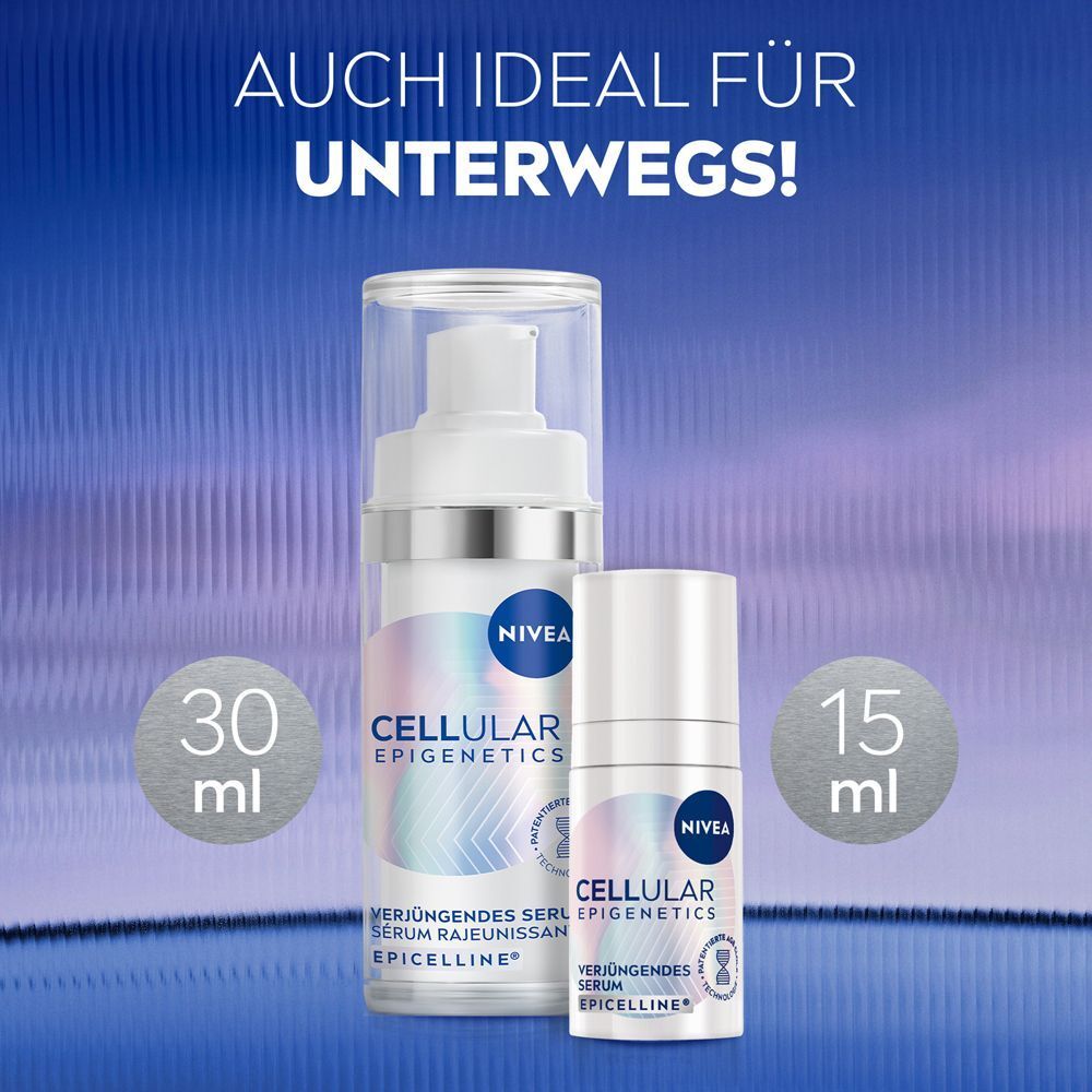 NIVEA CELLULAR Verjüngendes Serum in 30ml und 15ml Flaschen, ideal für unterwegs.