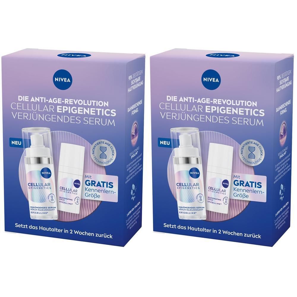 Zwei NIVEA CELLULAR Epigenetics Verjüngendes Serum Geschenksets.