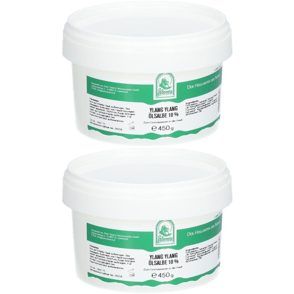 Zwei weiße Tiegel mit Ylang Ylang Ölsalbe 10%. E 450g.