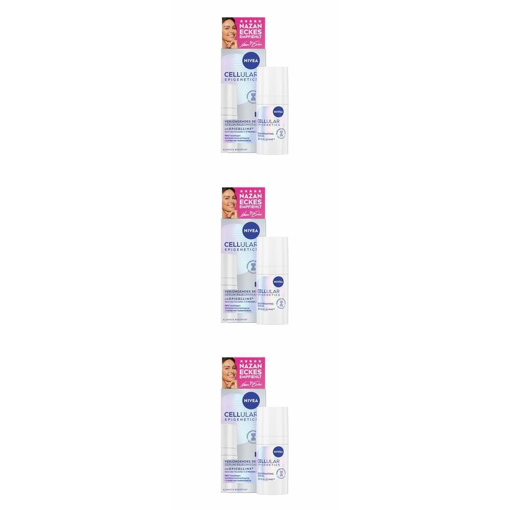 NIVEA CELLULAR Epigenetics Verjüngendes Serum in weißer Flasche mit Spender.