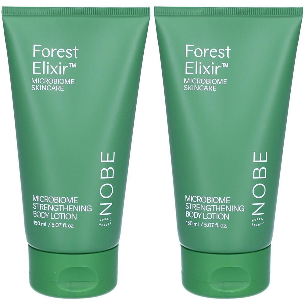 Zwei grüne Tuben NOBE Forest Elixir Microbiome Body Lotion, 150 ml.