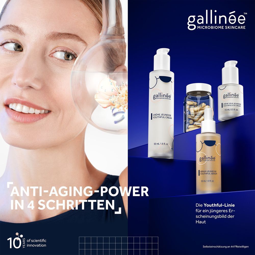 Frau und Produktpräsentation der Gallinee Youthful Linie.