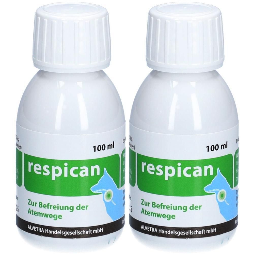 Zwei weiße Flaschen mit je 100 ml respican zur Befreiung der Atemwege.