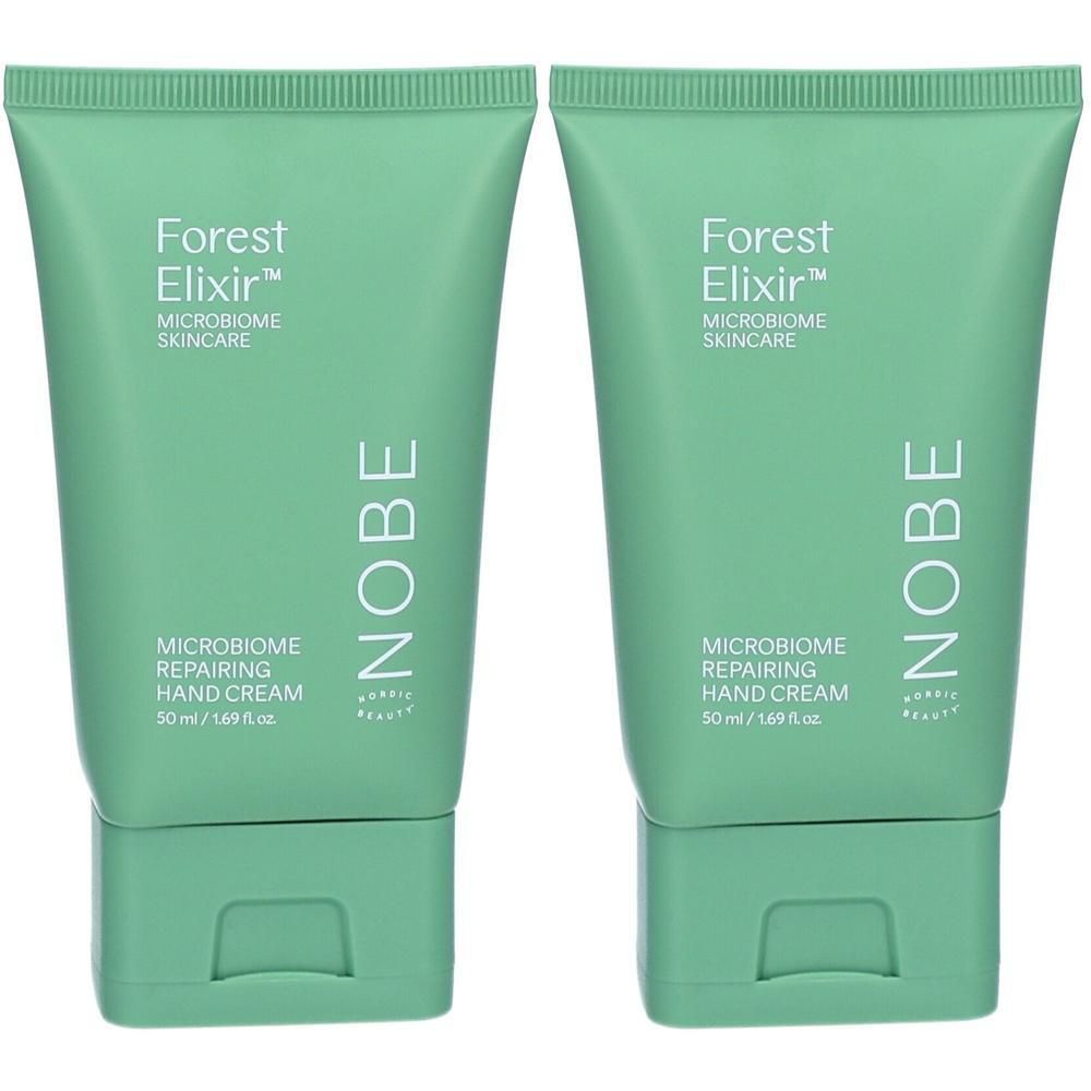 Zwei grüne Tuben NOBE Forest Elixir Handcreme, 50 ml.