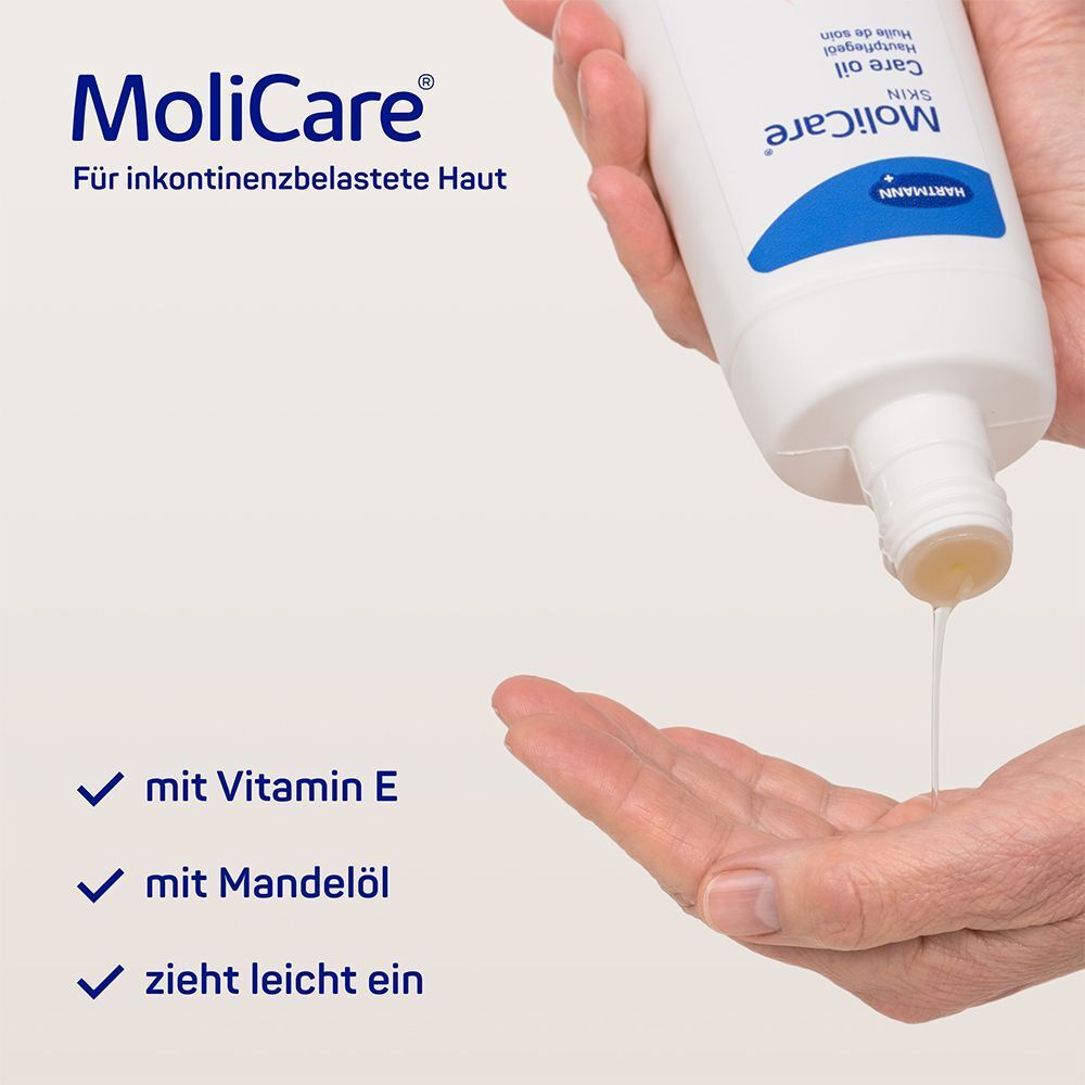 MoliCare Skin Hautpflegeöl mit Vitamin E und Mandelöl, zieht leicht ein.