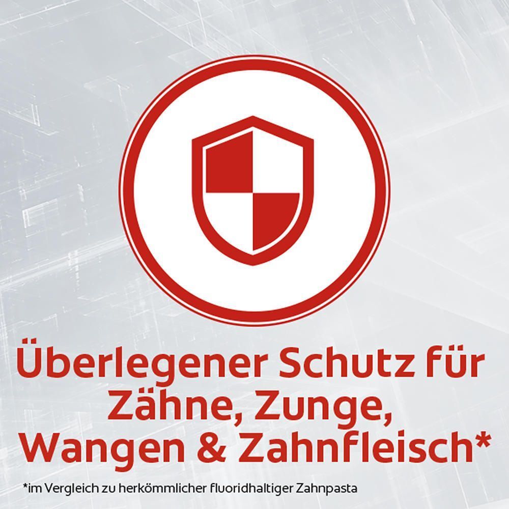 Symbol eines roten Schildes, steht für überlegenen Schutz für Zähne und Zahnfleisch.