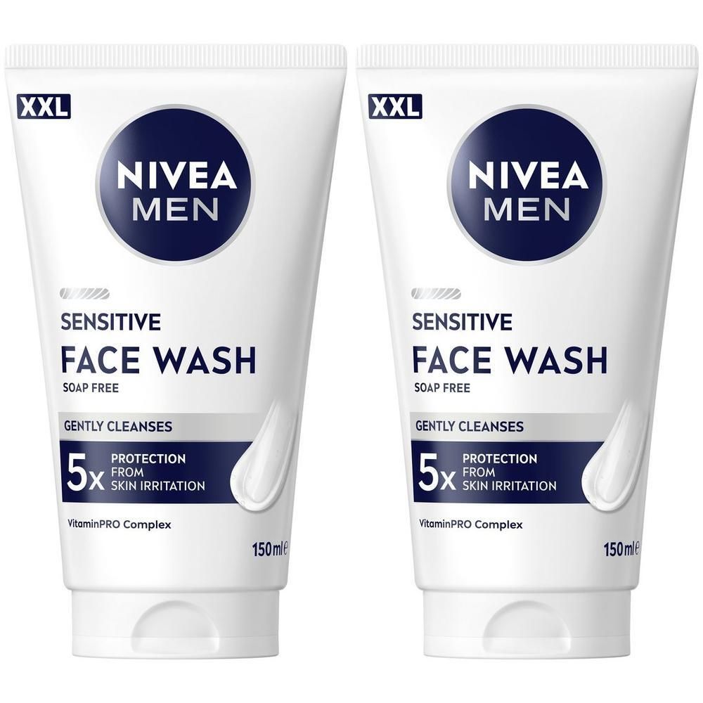 Zwei Tuben NIVEA MEN Sensitive Gesichtsreinigung, je 150ml. XXL-Format.