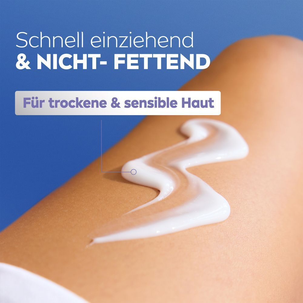 NIVEA Repair & Care Body Lotion parfümfrei wird auf die Haut aufgetragen. Schnell einziehend, nicht fettend, für trockene und sensible Haut.
