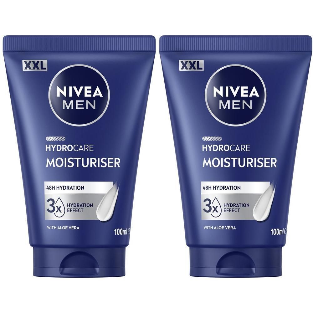 Zwei NIVEA MEN HydroCare Feuchtigkeitscreme Tuben, XXL-Größe, 100ml.
