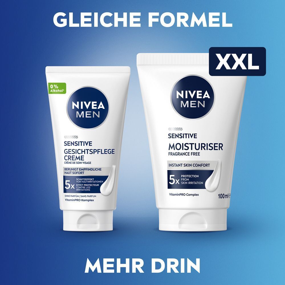 Vergleich von NIVEA MEN Sensitive Gesichtscreme und Feuchtigkeitscreme, beide XXL.