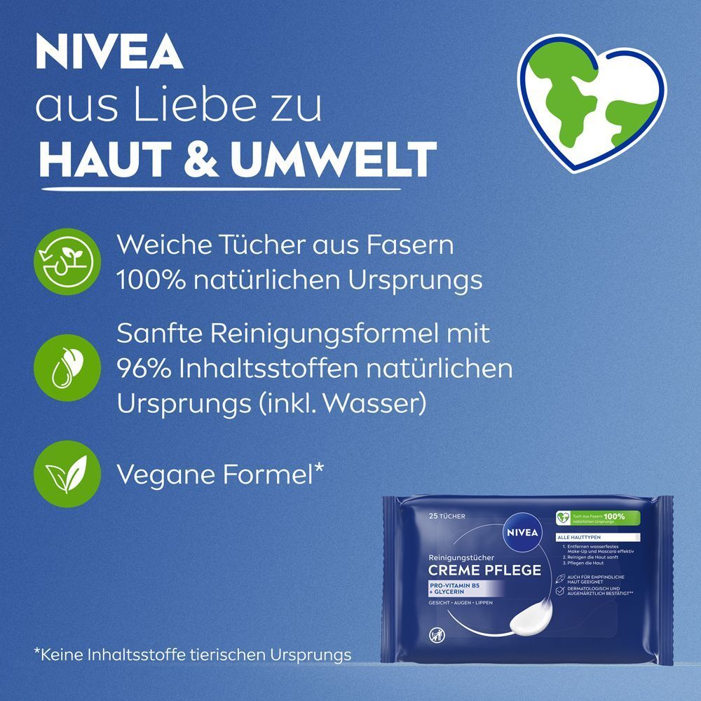 NIVEA: Weiche Tücher aus 100% natürlichen Fasern, vegane Formel, gut für Haut & Umwelt.