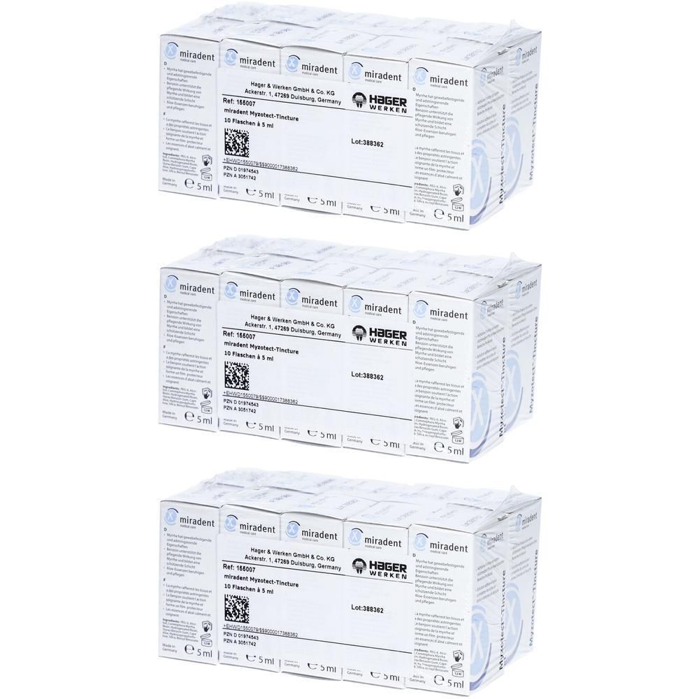 Drei Schachteln miradent Myzotect®-Tincture, je 5 ml.