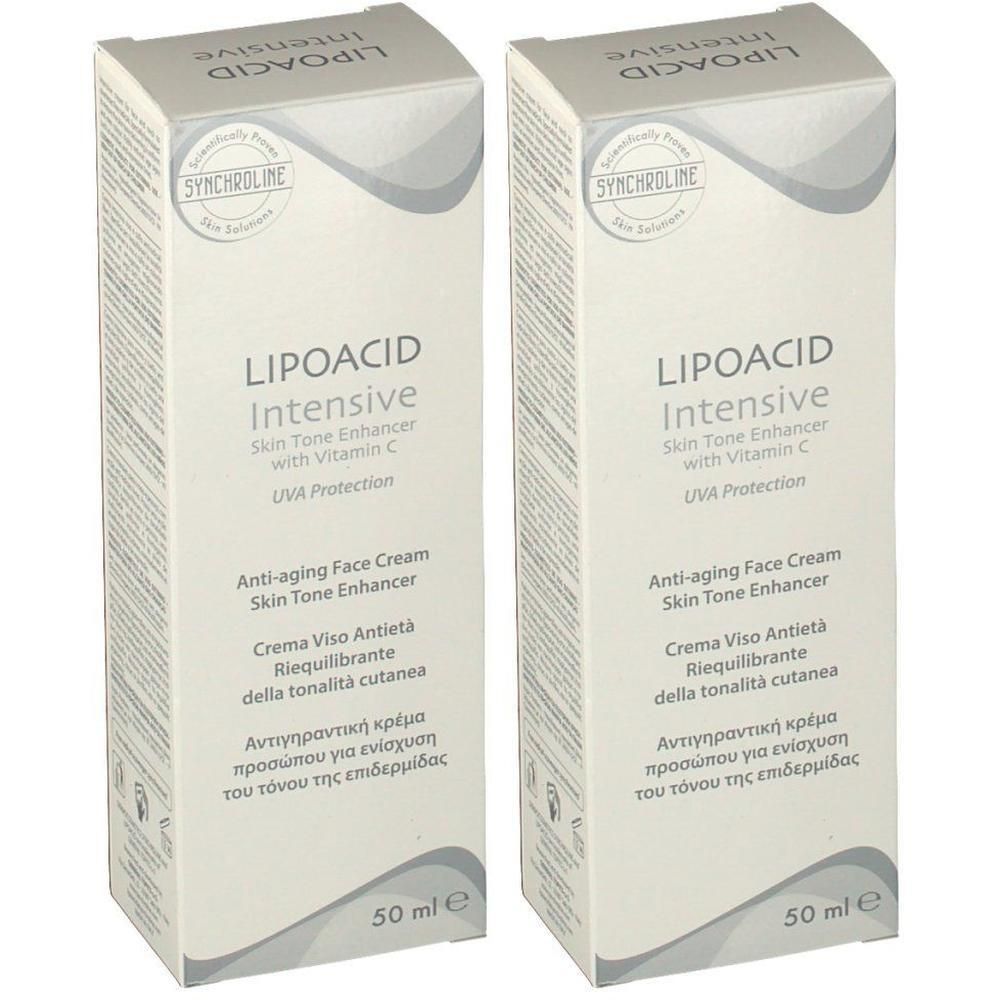 Zwei Faltschachteln LIPOACID Intensive Skin Tone Enhancer mit Vitamin C, 50 ml.