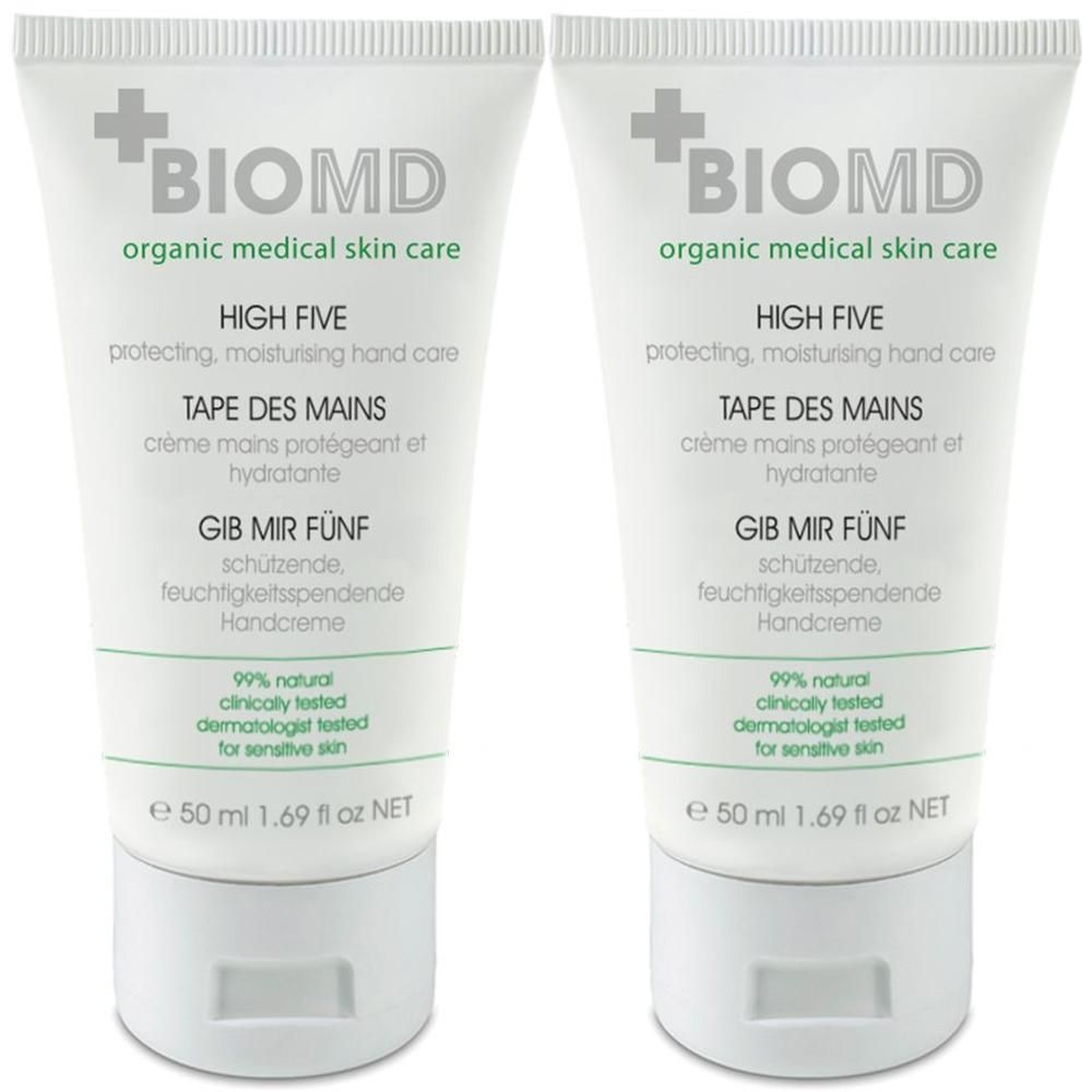 Zwei Tuben BIOMD High Five Handcreme, je 50 ml.