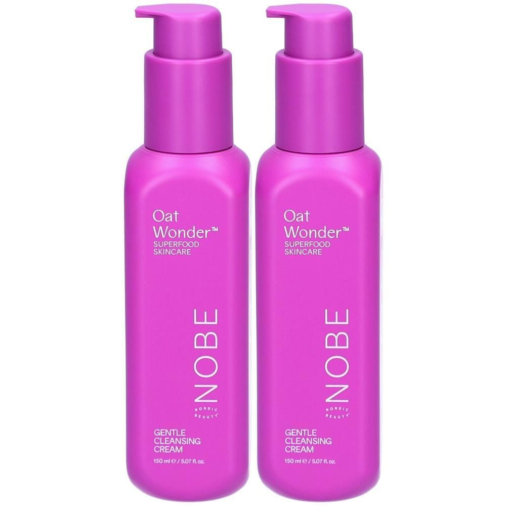 Zwei Flaschen NOBE Oat Wonder Gentle Cleansing Cream in Pink mit Pumpspendern.