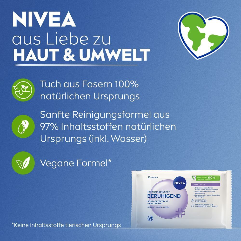 NIVEA: Für Haut & Umwelt. Tücher aus 100% natürlichen Fasern. Vegane Formel. Sanfte Reinigung.