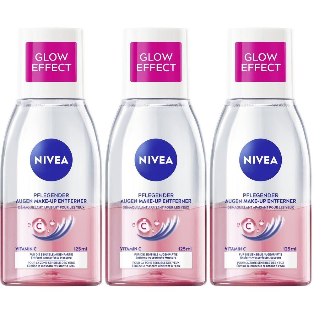 Drei Flaschen NIVEA Glow Effect Augen Make-up Entferner mit Vitamin C.