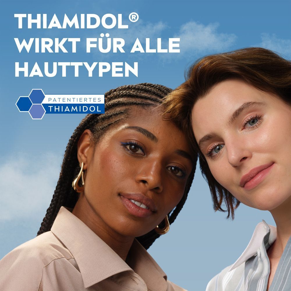 Zwei Frauen unterschiedlicher Hauttypen mit Thiamidol, das für alle Hauttypen wirkt.