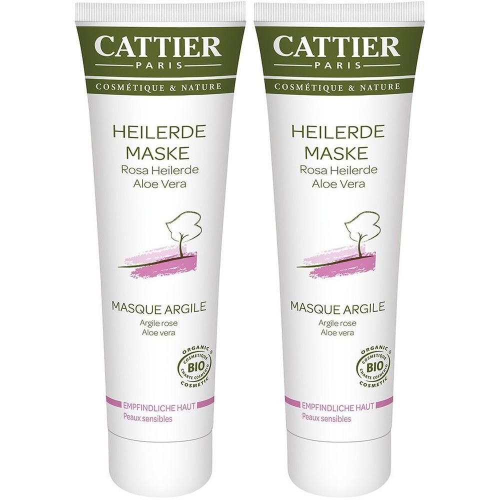 Zwei Cattier Heilerde Maske Rosa Heilserde Aloe Vera Tuben für empfindliche Haut.