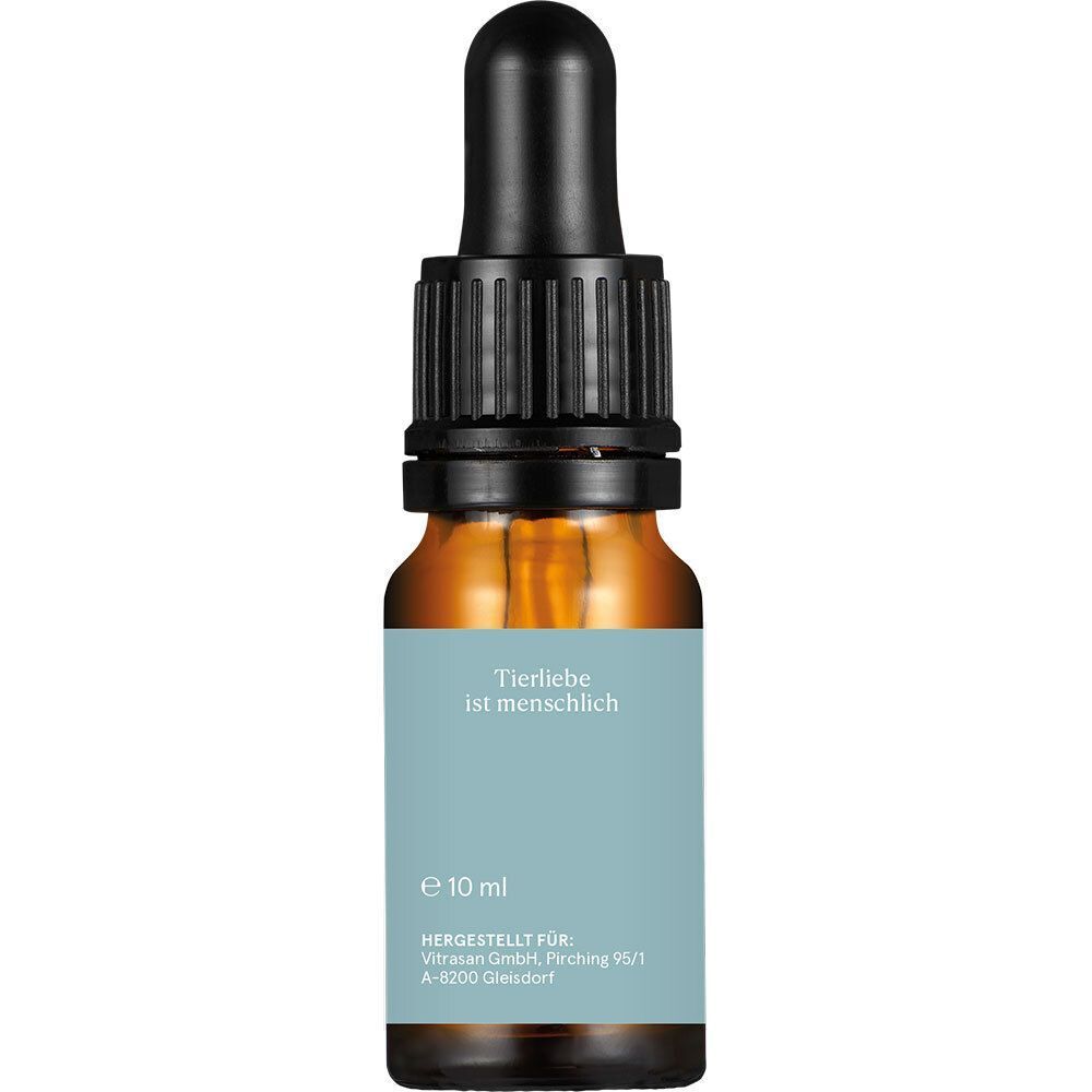 Flasche CBD Öl 10% für Tiere, Marke CBDVITAL, 10 ml, mit Pipettenverschluss.