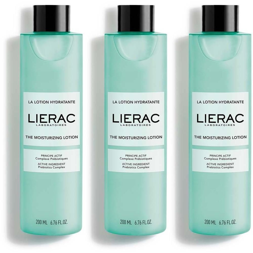 Drei LIERAC Feuchtigkeitslotion Flaschen, 200 ml.