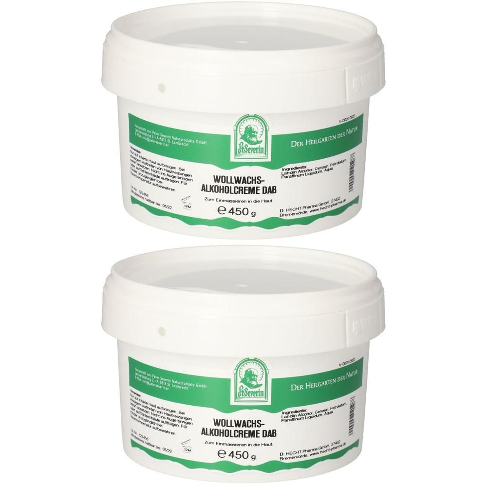 Zwei weiße Tiegel mit Wollwachs-Alkoholcreme DAB, je 450g.