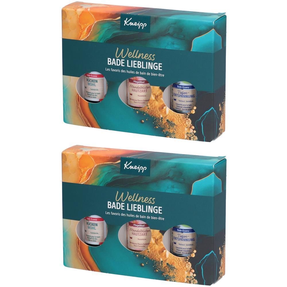 Zwei Kneipp Geschenksets mit je drei Badeölfläschchen. Wellness Bade Lieblinge.