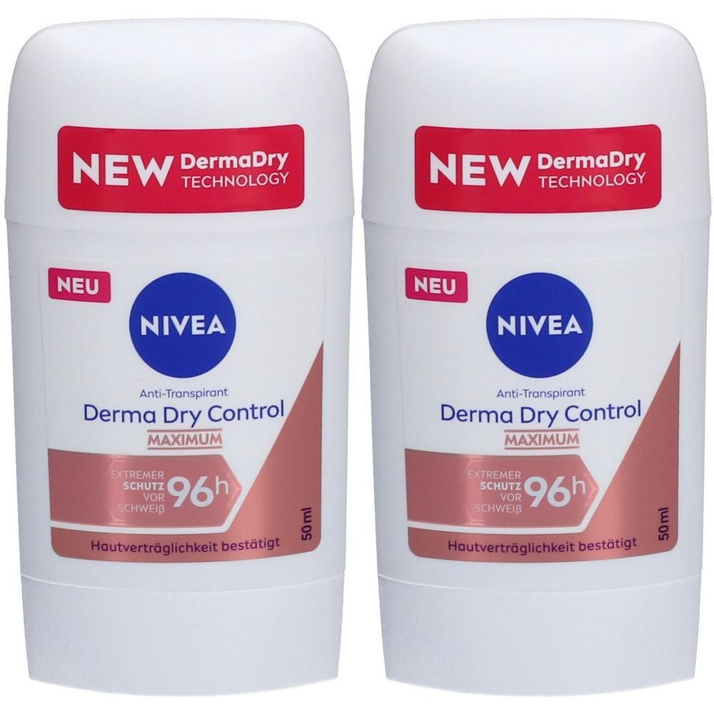 Zwei Nivea Derma Dry Control Deosticks mit 96h Schutz vor Schweiß. 50ml Größe.