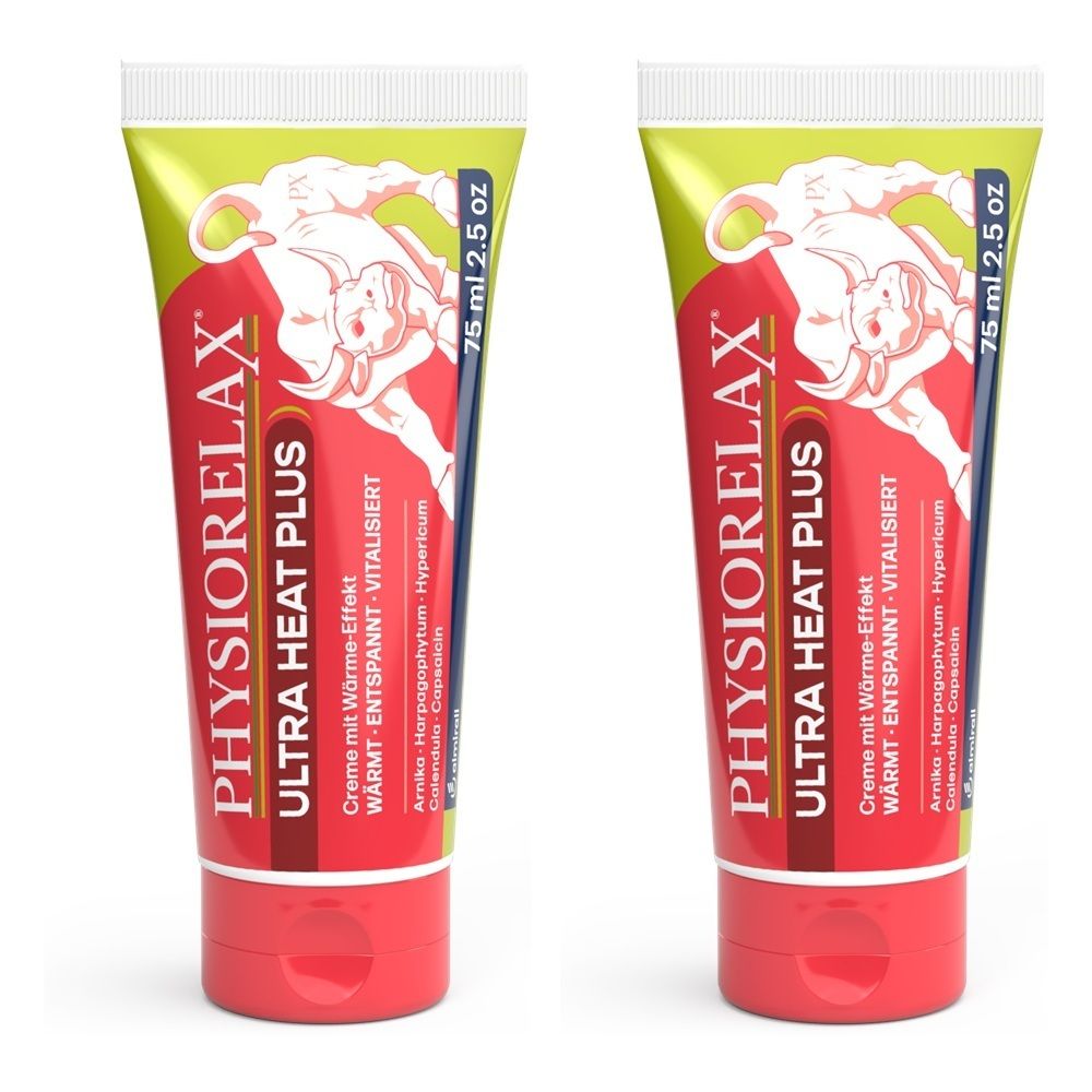 Zwei Tuben Physiorelax ULTRA HEAT PLUS Creme, 75 ml / 2.5 oz.