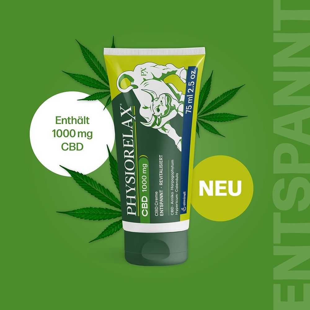 Tube Physiorelax CBD Creme mit 1000 mg CBD, 75 ml / 2.5 oz.