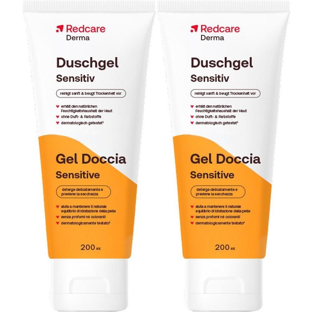 Zwei Tuben Redcare Derma Duschgel Sensitiv, je 200ml. Für empfindliche Haut.