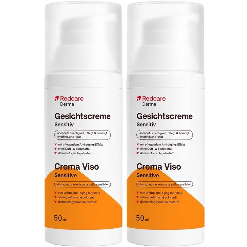 Zwei Flaschen Redcare Derma Gesichtscreme Sensitiv, je 50ml.