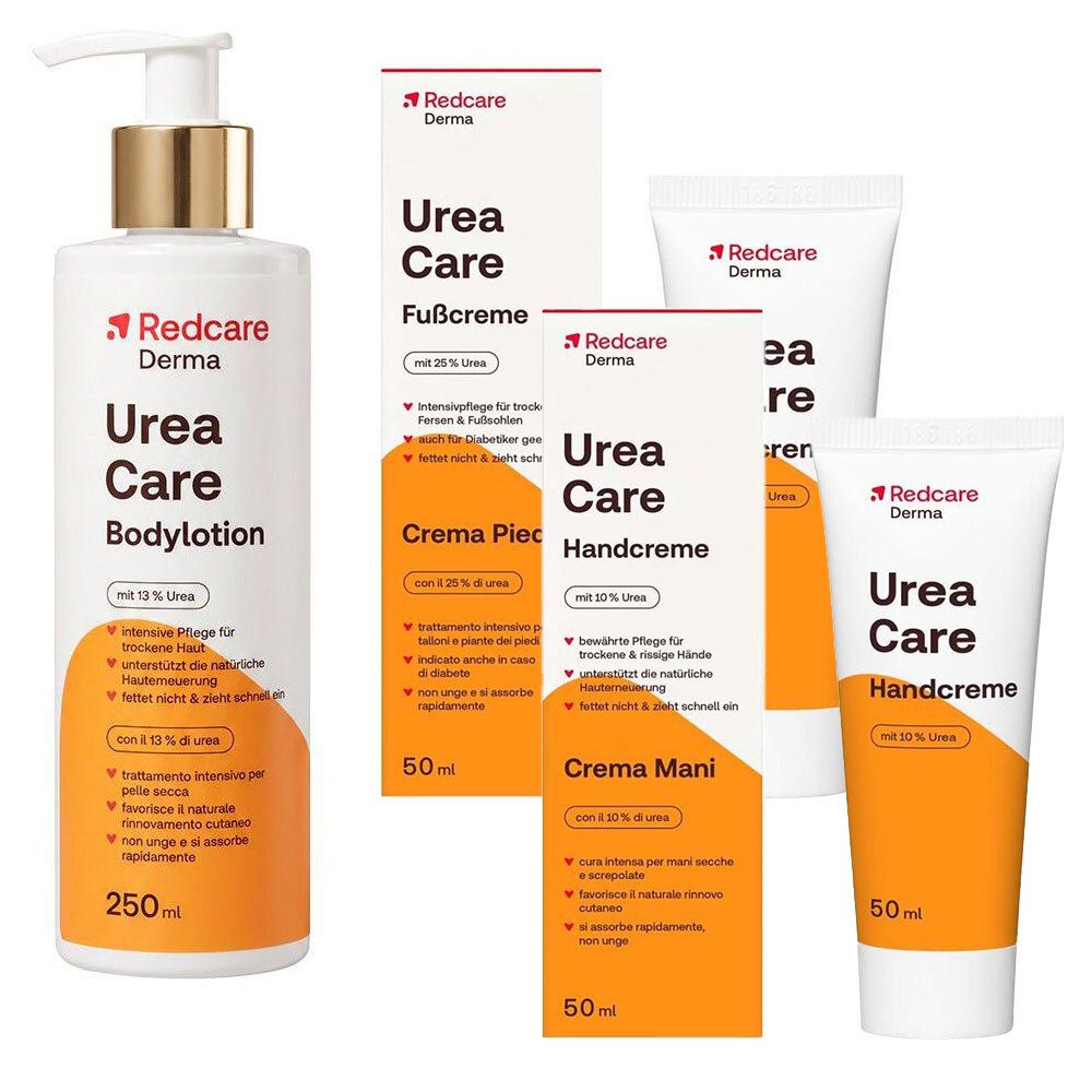 Redcare Derma Urea Care Bodylotion (250ml), Fußcreme (50ml) und Handcreme (50ml) mit Urea.