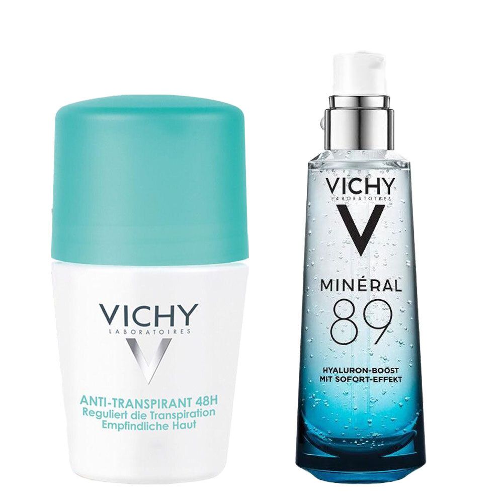 Vichy Minéral 89 Hyaluron-Boost und Vichy Anti-Transpirant 48h Roll-On.
