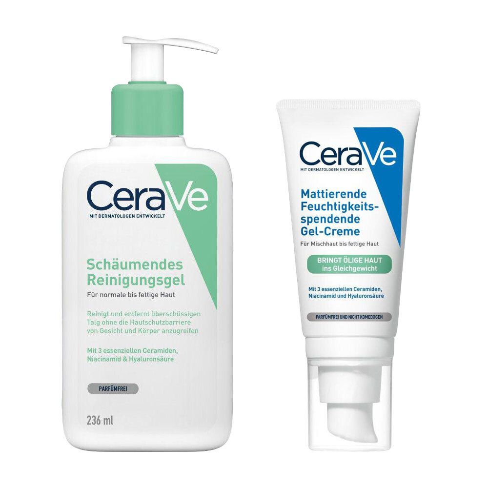 CeraVe Schäumendes Reinigungsgel und Mattierende Feuchtigkeitsspendende Gel-Creme.