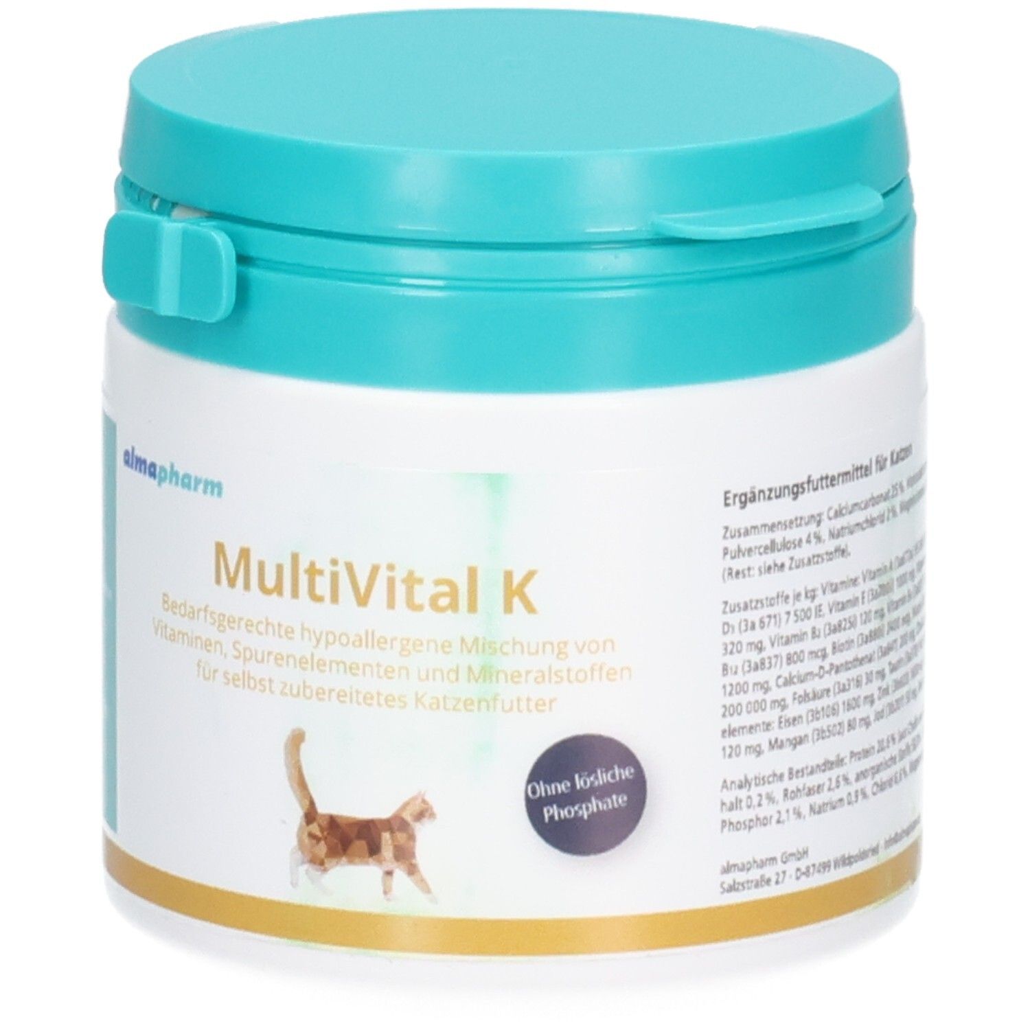 Almapharm EnteriVet fibrosan: Ballaststoffergänzung mit Cellulose für Hunde und Katzen. Enthält Motive von Katze und Hund.