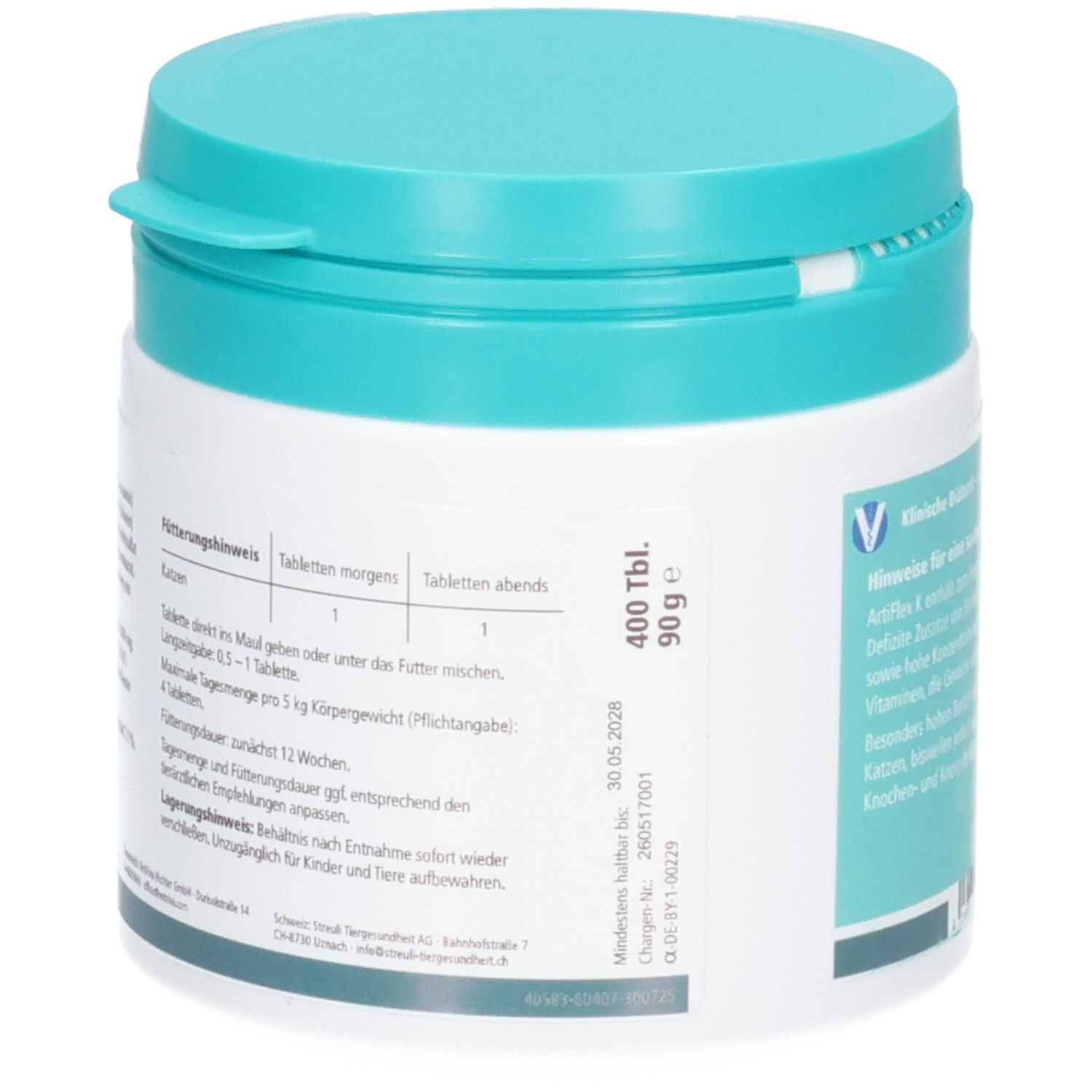 Almapharm MultiVital K: 250g Pulver für Katzenfutter mit Vitaminen und Mineralstoffen. Enthält eine Katze als Motiv.
