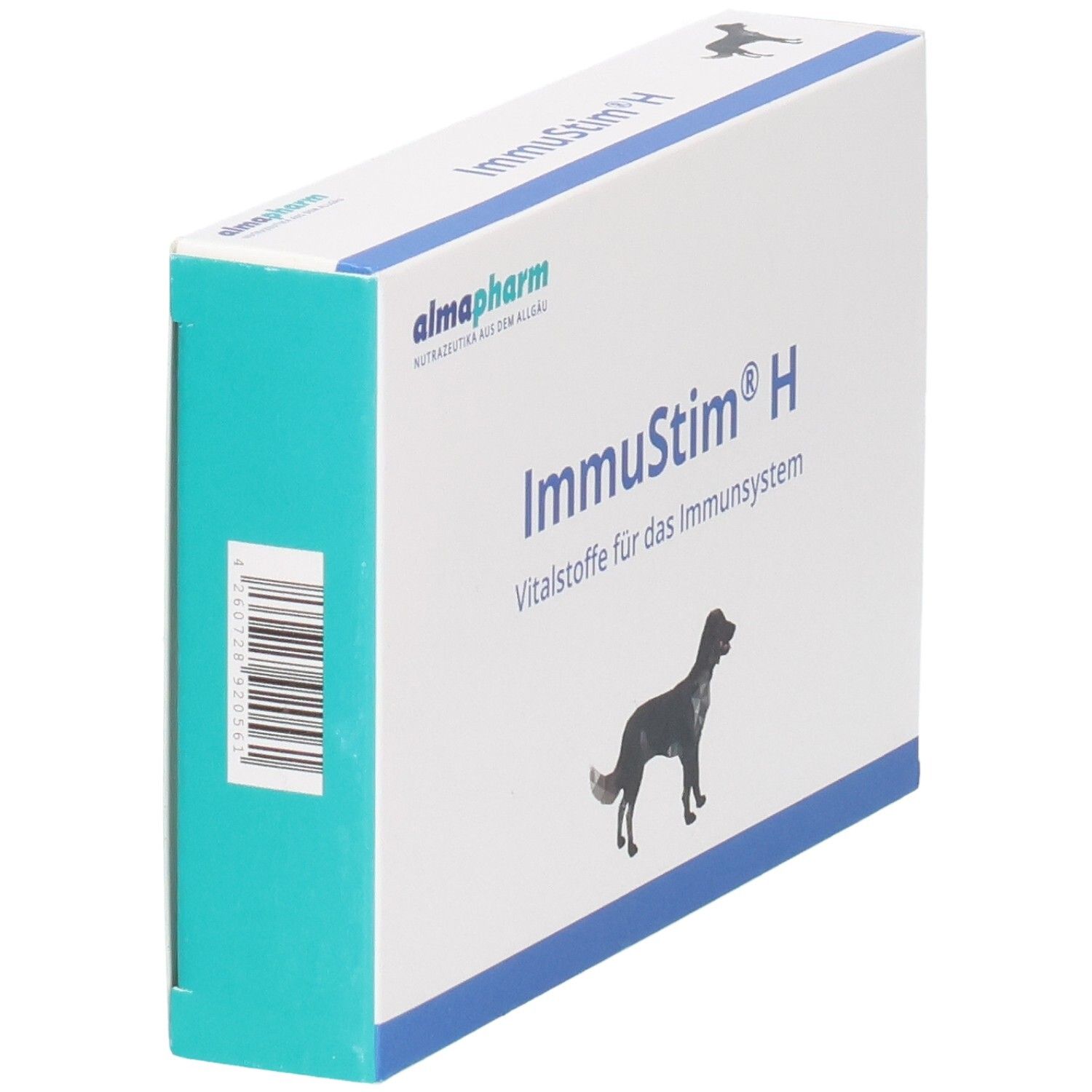 Packung ImmuStim H Vitalstoffe für das Immunsystem mit Hundebild.