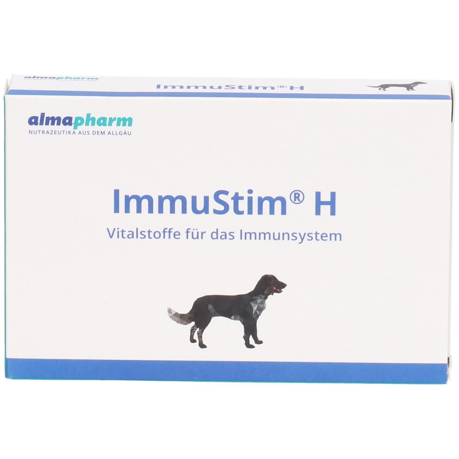 Almapharm Immustim H, Vitalstoffe für das Immunsystem, auf der Verpackung ist ein Hund abgebildet.