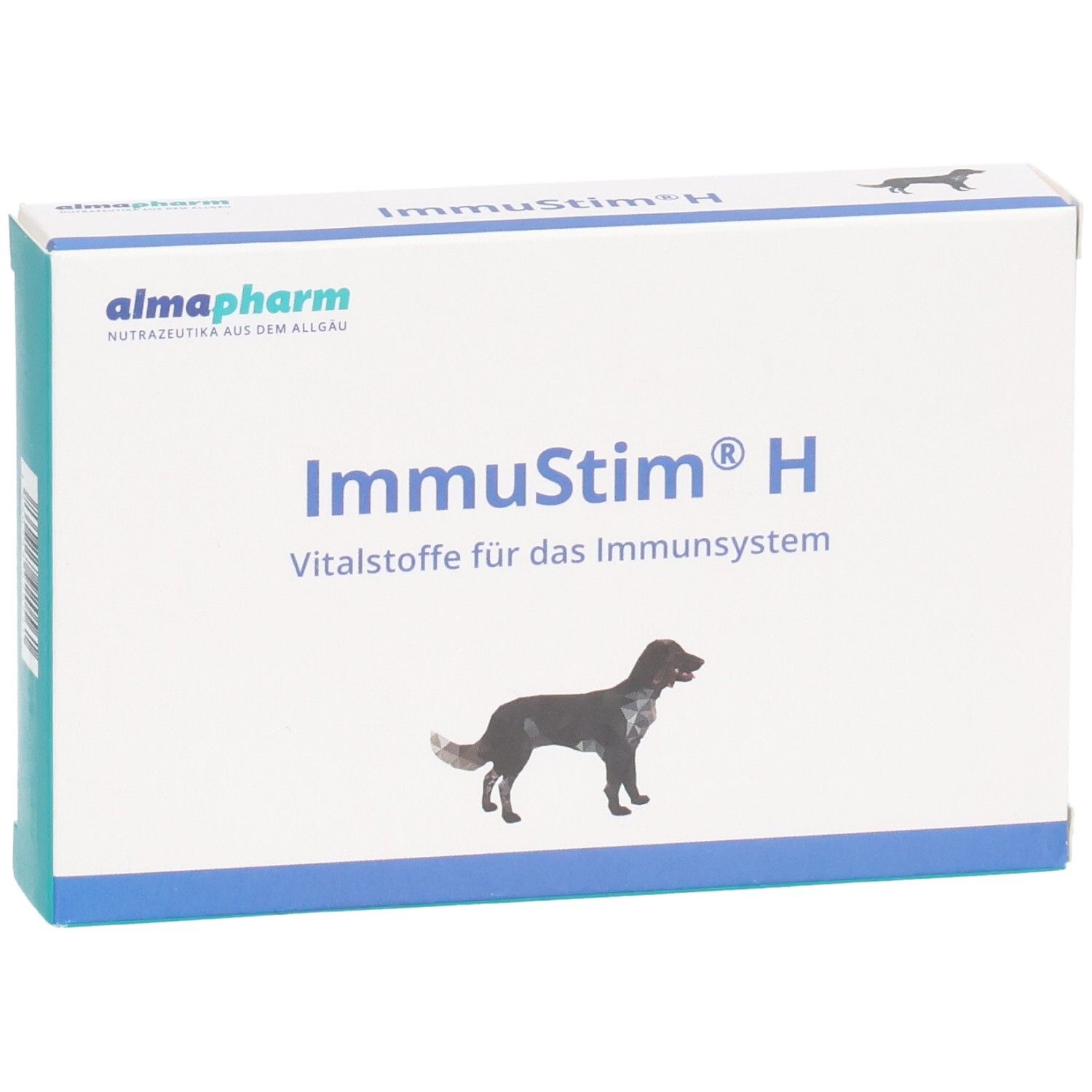 Almapharm Immustim H, Vitalstoffe für das Immunsystem, auf der Verpackung ist ein Hund abgebildet.