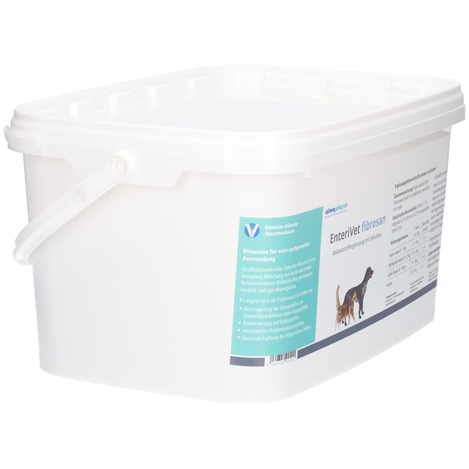 Almapharm EnteroVet Fibrosan Pulver, weißer Eimer mit Henkel, 1kg.