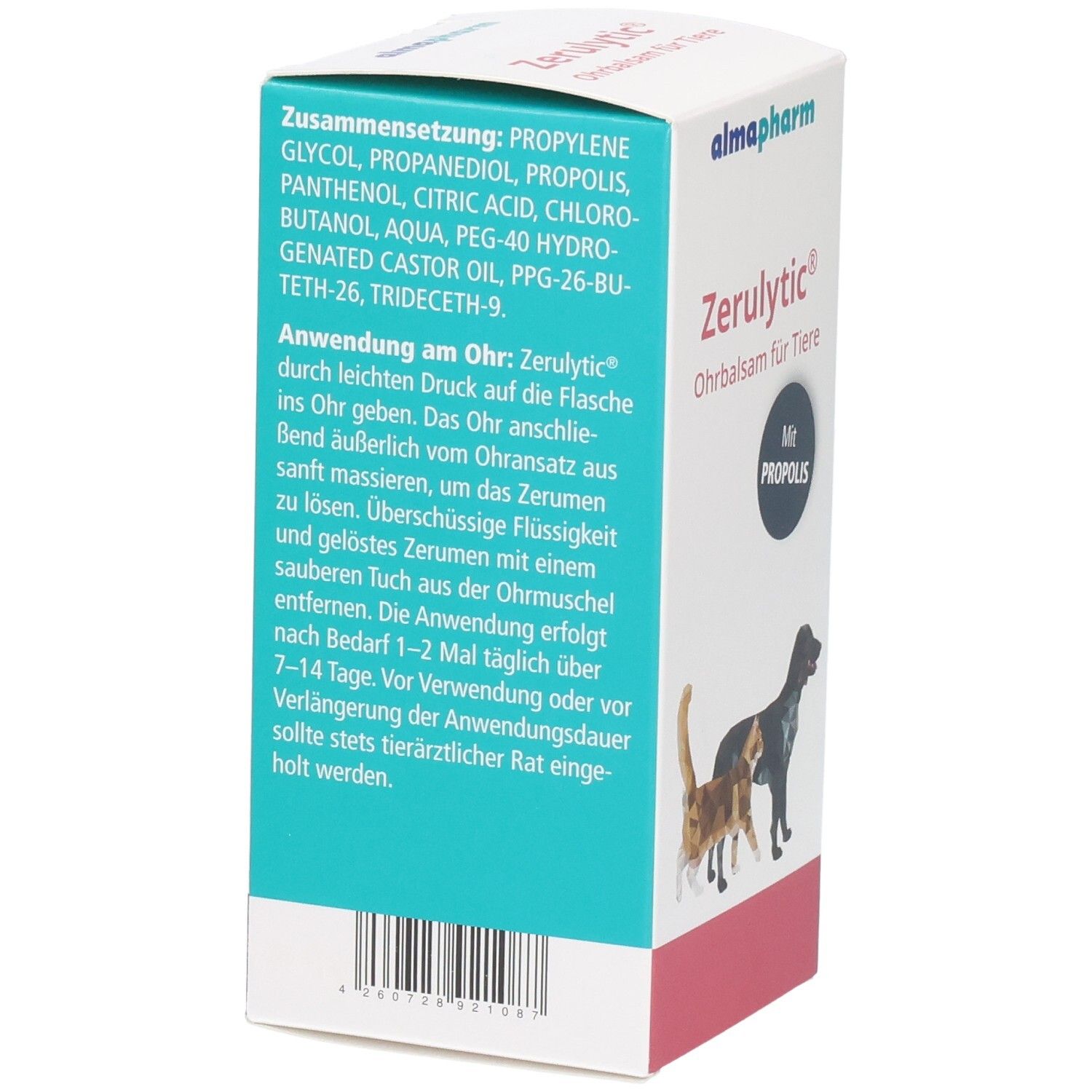 Zerulyic Ohrbalsam für Tiere mit Propolis. Enthält Zusammensetzung und Anwendungshinweise.