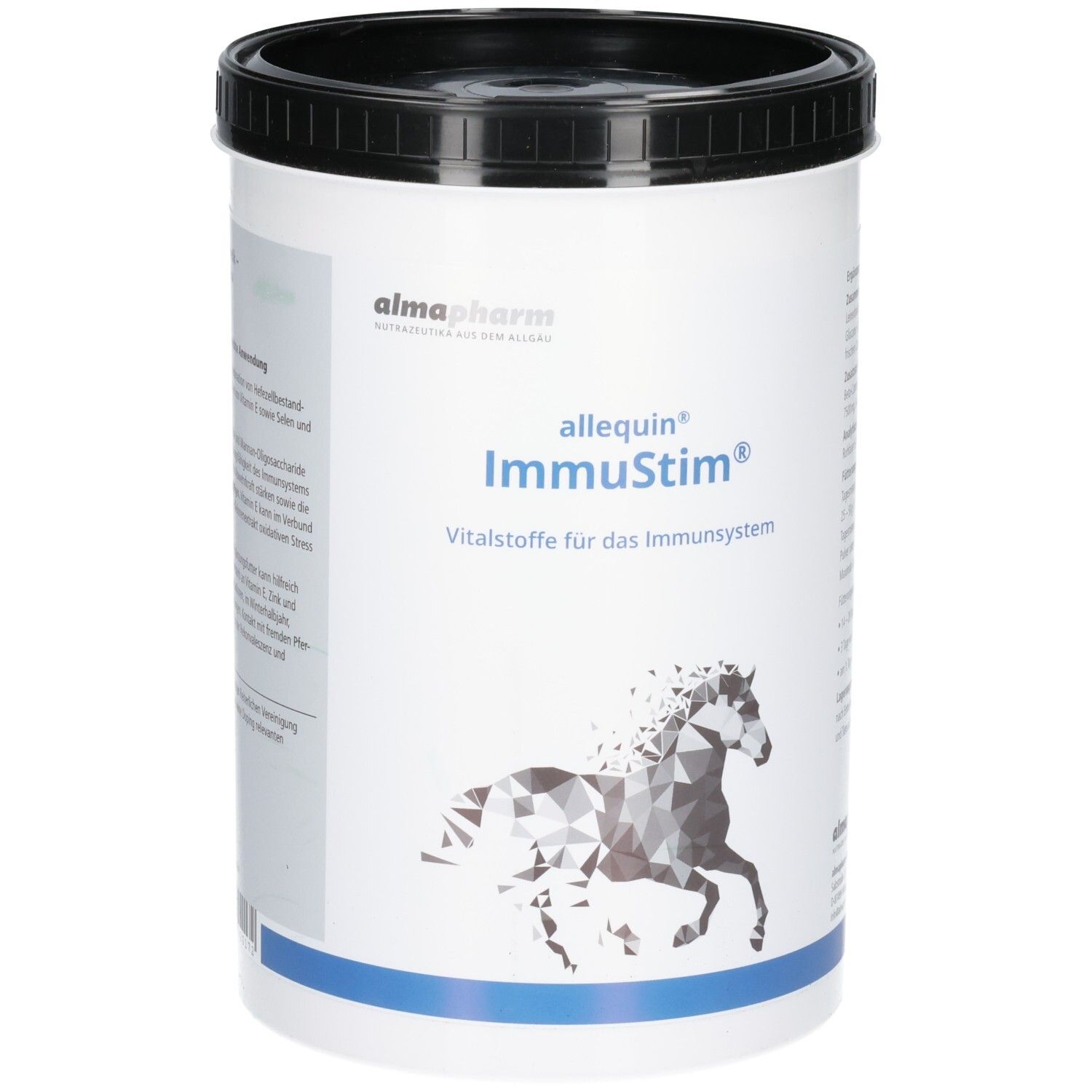 Behälter mit 'almopharm allequin ImmulStim Vitalstoffe für das Immunsystem'.