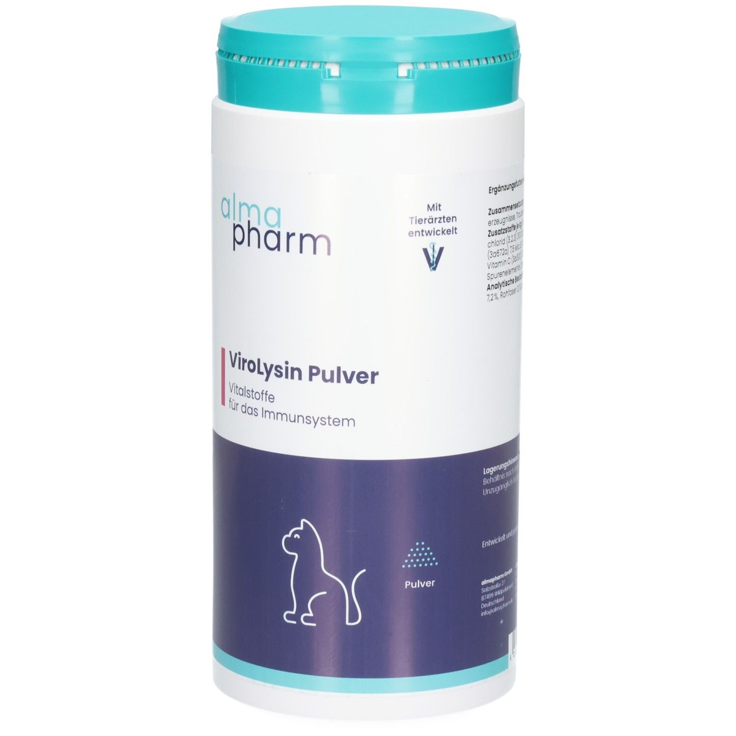 Almapharm Virolysin Pulver mit Vitalstoffen für das Immunsystem, Dose mit 120g Pulver.