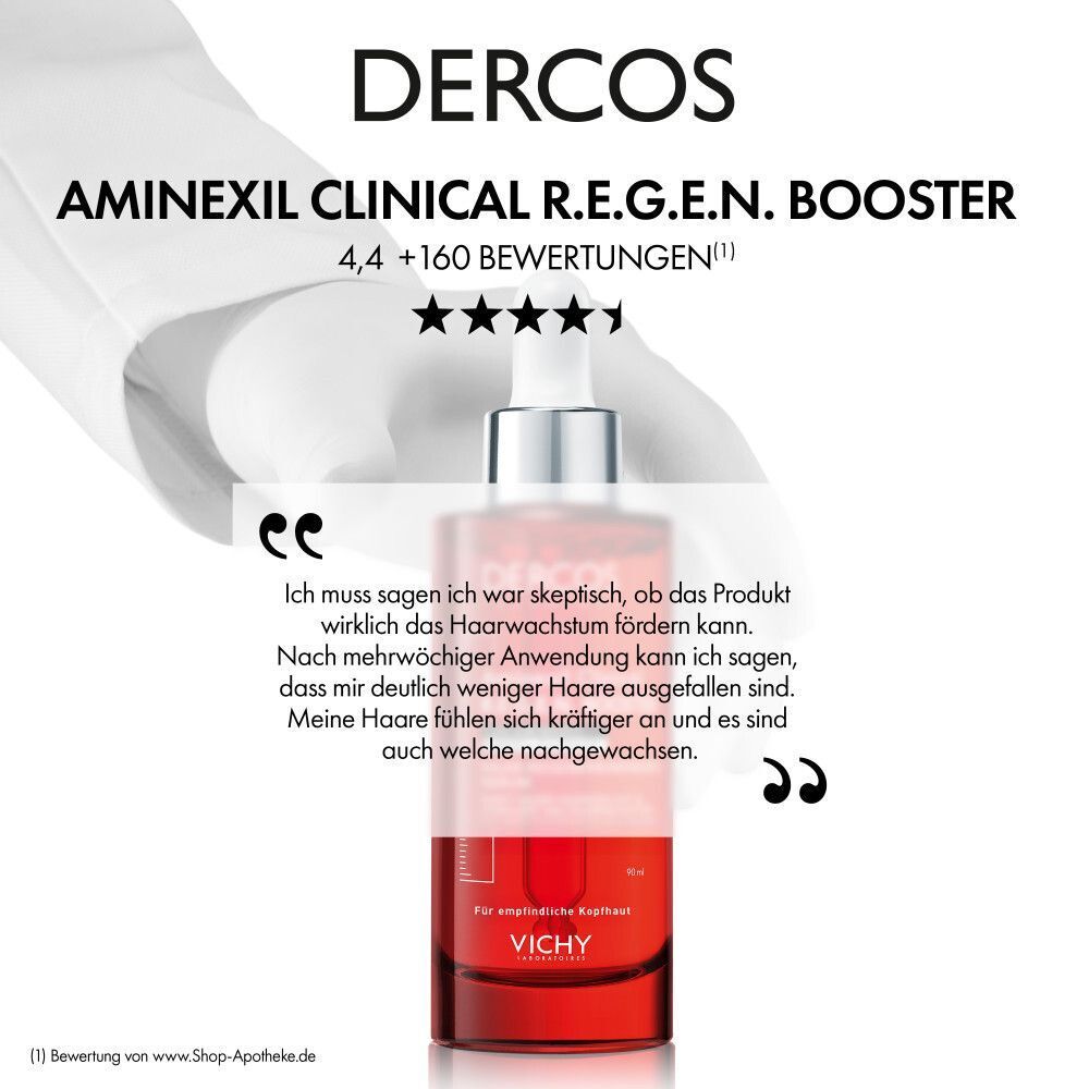 Vichy Dercos Aminexil Clinical R.E.G.E.N. Booster Fläschchen mit Pipette. Kundenbewertungen: 4,4/5 Sterne.